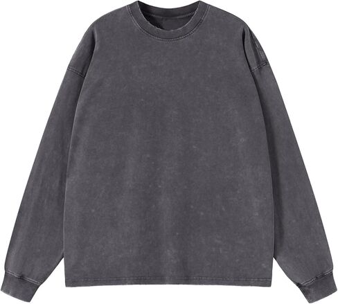 Men's Oversized Vintage Long Sleeve T-Shirts Acid Wash Soft Comfort Fit Crewneck Sweatshirt in Saudi Arabia