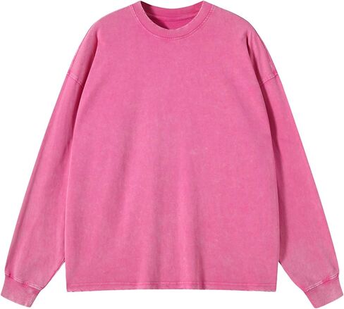 Men's Oversized Vintage Long Sleeve T-Shirts Acid Wash Soft Comfort Fit Crewneck Sweatshirt in Saudi Arabia