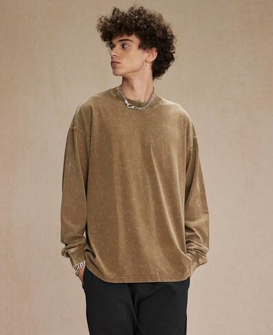 Men's Oversized Vintage Long Sleeve T-Shirts Acid Wash Soft Comfort Fit Crewneck Sweatshirt in Saudi Arabia