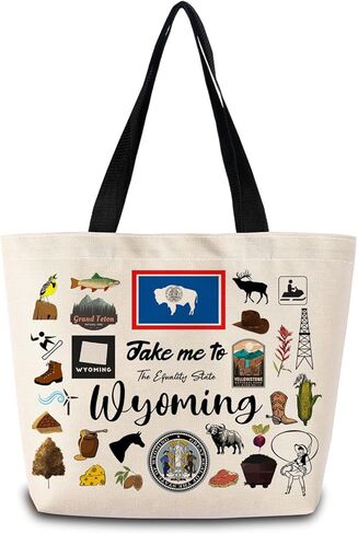 Take Me To Wyoming Tote Bag Reusable Grocery Bags Aesthetic Shopping Shoulder Handbag with Interior Pocket Lightweight & Washable Stylish Wyoming Travel Present for Women in Saudi Arabia