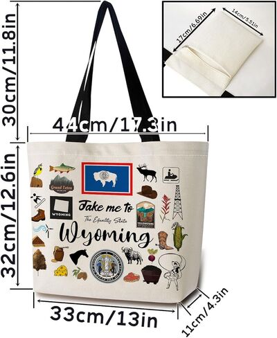 Take Me To Wyoming Tote Bag Reusable Grocery Bags Aesthetic Shopping Shoulder Handbag with Interior Pocket Lightweight & Washable Stylish Wyoming Travel Present for Women in Saudi Arabia