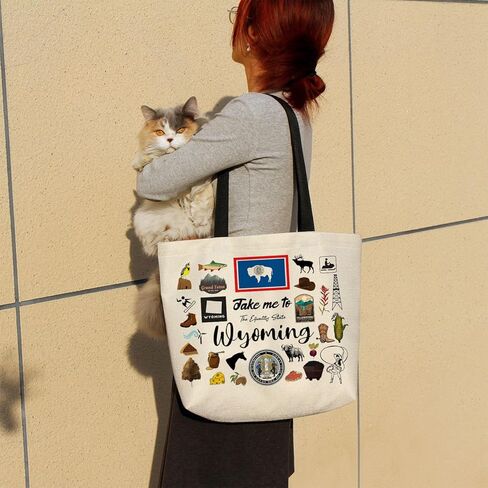 Take Me To Wyoming Tote Bag Reusable Grocery Bags Aesthetic Shopping Shoulder Handbag with Interior Pocket Lightweight & Washable Stylish Wyoming Travel Present for Women in Saudi Arabia