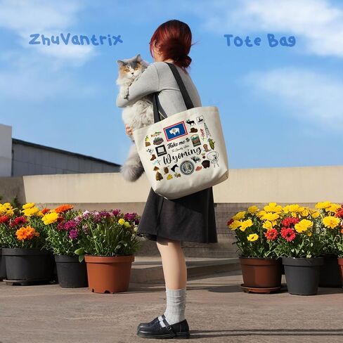 Take Me To Wyoming Tote Bag Reusable Grocery Bags Aesthetic Shopping Shoulder Handbag with Interior Pocket Lightweight & Washable Stylish Wyoming Travel Present for Women in Saudi Arabia
