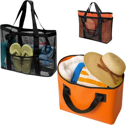 2 in 1 Large Beach Bag Tote Waterproof Sandproof with Mesh Pocket for Women Men Beach Swim Pool Separable 35L&28L in Saudi Arabia