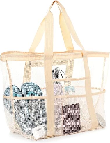 Large Mesh Beach Bag,Beach Tote Bag with Zippered Pockets - Family Pool, Toy & Vacation Essentials in Saudi Arabia