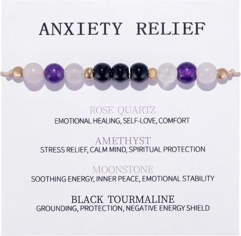 Kvekstio Crystal Bracelet for Women, 6mm Natural Stones Gift for Stress Relief, Good Luck and Emotional Support, Adjustable in Saudi Arabia