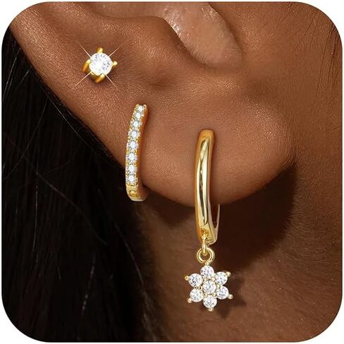 Turandoss Gold Hoop Earrings Set for Women,14K Gold Plated Earrings for Women, Hypoallergenic Huggie Hoop Earrings, Trendy Earring Stacks for Multiple Piercing in Saudi Arabia