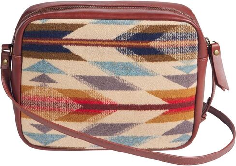 Pendleton Wyeth Trail Leather Crossbody Bag, Brown with Southwestern Wool Pattern, Adjustable Strap, 8.5 x 6.5 x 2.75 Inches in Saudi Arabia