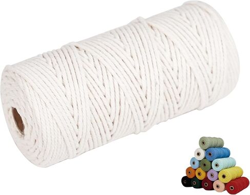 Macrame Cord, 4mm x 109Yards, Cotton, For Wall Hanging & Boho Decorations, Plant Hangers, Crafts, Knitting, Beige White in Saudi Arabia