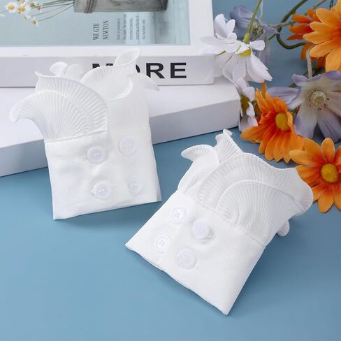 White Cuffs for Wrists Women, Victorian White Chiffon Sleeve Cuffs Womens Versatile Cuff for Women Wrist Detachable French Shirt Wrist Cuff in Saudi Arabia