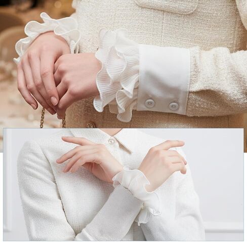 White Cuffs for Wrists Women, Victorian White Chiffon Sleeve Cuffs Womens Versatile Cuff for Women Wrist Detachable French Shirt Wrist Cuff in Saudi Arabia