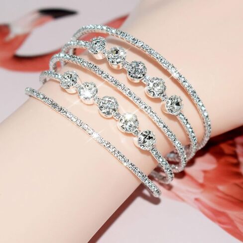 Rhinestone Bracelet for Women Silver Prom Jewelry Cuff Crystal Tennis Bracelets Formal Wedding Party Dress Outfits Accessories womens fashion fall fashion jewelry womens fashion in Saudi Arabia
