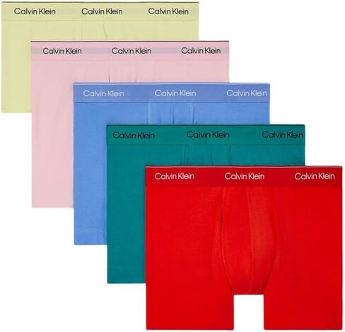 Calvin Klein Men's Pride Cotton Stretch 5-Pack Boxer Brief - NB4231 (Lively Teal, Glacier Blue,Molten,Yellow/Buff Pink, XL) in Saudi Arabia
