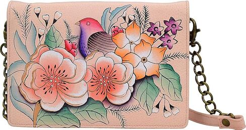Anna by Anuschka Women's Hand-Painted Genuine Leather Flap Organizer Wallet - Precious Peony Eggplant in Kuwait