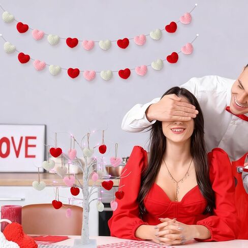 2 حزمة 24 بوصة عيد الحب مضاءة شجرة البتولا مع الكروشيه القلب الحلي عيد الحب مضاءة مسبقا شجرة البتولا المركزية طاولة صغيرة ضوء LED ديكور مع القلب، USB أو بطارية تعمل in Kuwait