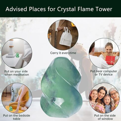 Natural Fluorite Flame Tower,Reiki Healing Energy Meditation Crystal Stone Decor,Home Office Witchcraft Altar Space Cleansing in Saudi Arabia