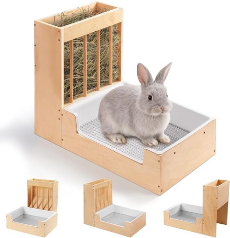Extra-Large 2-in-1 Rabbit Hay Feeder & Litter Box Set, Wood, Mess Proof, for Guinea Pigs, Chinchillas, Hamsters, and Rabbits in Saudi Arabia