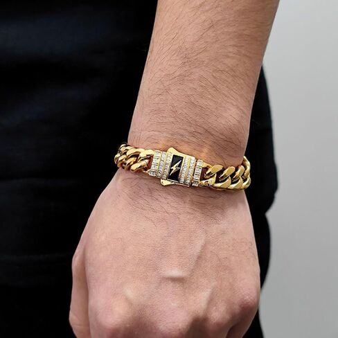 18K Gold Bracelet Cuban Chain Cold 18K Gold Hip Hop Miami Solid Cuban Chain Bracelet Men's Mosan Diamond Buckle Men's Gift in Saudi Arabia