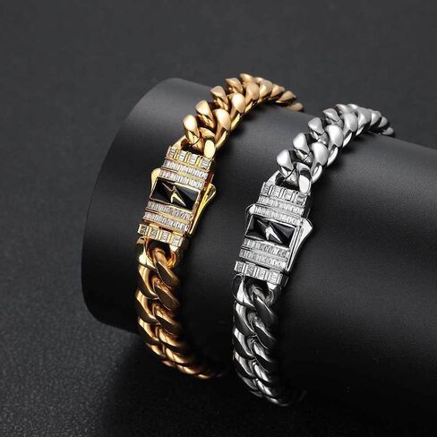 18K Gold Bracelet Cuban Chain Cold 18K Gold Hip Hop Miami Solid Cuban Chain Bracelet Men's Mosan Diamond Buckle Men's Gift in Saudi Arabia