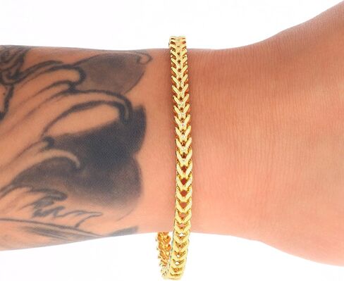 Nuragold 14k Real Yellow Gold Franco Square 5mm Box Chain Wheat Chain Bracelet (7"-9") Italian Jewelry for Men in Saudi Arabia
