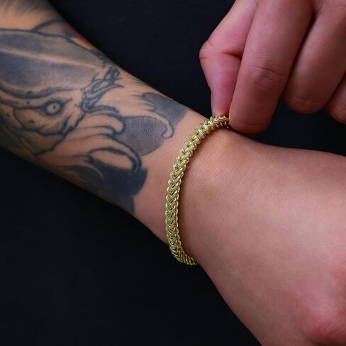 Nuragold 14k Real Yellow Gold Franco Square 5mm Box Chain Wheat Chain Bracelet (7"-9") Italian Jewelry for Men in Saudi Arabia