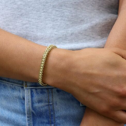 Nuragold 14k Real Yellow Gold Franco Square 5mm Box Chain Wheat Chain Bracelet (7"-9") Italian Jewelry for Men in Saudi Arabia
