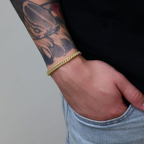 Nuragold 14k Real Yellow Gold Franco Square 5mm Box Chain Wheat Chain Bracelet (7"-9") Italian Jewelry for Men in Saudi Arabia
