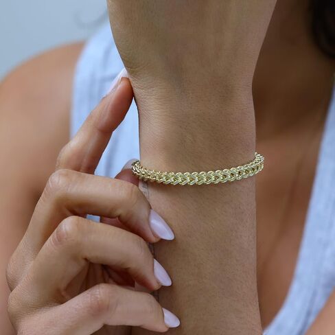 Nuragold 14k Real Yellow Gold Franco Square 5mm Box Chain Wheat Chain Bracelet (7"-9") Italian Jewelry for Men in Saudi Arabia