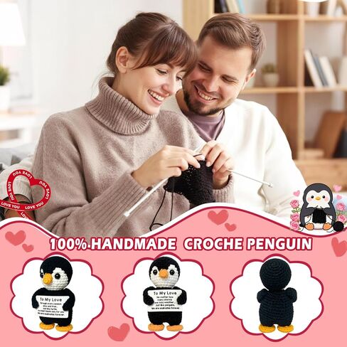إلى حبي البطريق الكروشيه اليدوية الهدايا له صديقها صديقة عيد ميلاد عيد الميلاد، ذكرى زواج عيد الحب هدية للنساء الرجال رومانسية أنا أحبك هدية للأزواج زوجة الزوج in Kuwait
