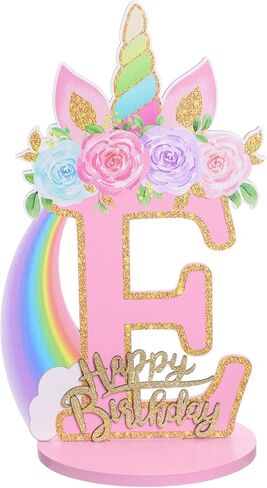 Unicorn 1/2/3/4/5/6/7/8/9th Birthday Number Sign Centerpiece for Girls 11.8 Inch Wooden Table Decoration Unicorn Party Supplies for Kids Anniversary Birthday(Number 5) in Saudi Arabia