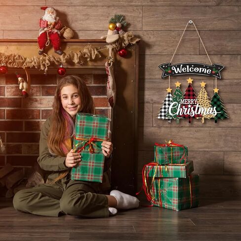 Merry Christmas Wreath Hanging Sign For Front Door, Wooden Welcome Sign With Christmas Tree For Festive Office Rustic Farmhouse Wall Window Decoration (Tree) in Saudi Arabia