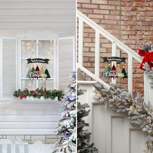 Merry Christmas Wreath Hanging Sign For Front Door, Wooden Welcome Sign With Christmas Tree For Festive Office Rustic Farmhouse Wall Window Decoration (Tree) in Saudi Arabia
