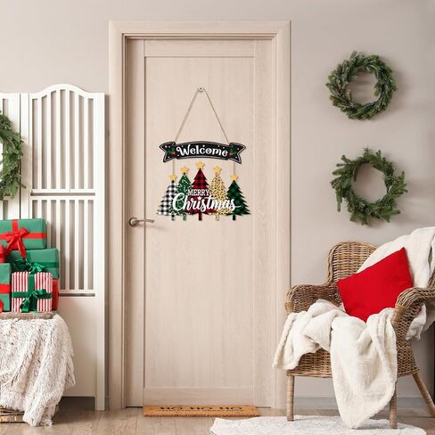 Merry Christmas Wreath Hanging Sign For Front Door, Wooden Welcome Sign With Christmas Tree For Festive Office Rustic Farmhouse Wall Window Decoration (Tree) in Saudi Arabia