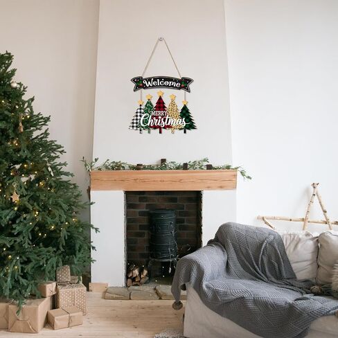 Merry Christmas Wreath Hanging Sign For Front Door, Wooden Welcome Sign With Christmas Tree For Festive Office Rustic Farmhouse Wall Window Decoration (Tree) in Saudi Arabia