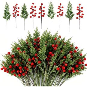 Artificial Christmas Pine Branches with Red Berry Stems-Set of 45 Greenery Stems and 15 Berry Picks for Xmas Wreaths, Garlands, Table Centerpieces, DIY Holiday Crafts, Fireplace & Home Decoration in Saudi Arabia