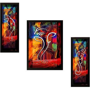 NOBILITY Ganesha Framed Painting Set of 3 Ganesh Wall Art Decor Statue Idol Decoration for Home Living Room Office Wedding Return Gift Items friends family in Kuwait