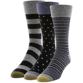 جوارب GOLDTOE للرجال من خليط رايون، خطوط ونقاط متنوعة، طاقم منتصف الساق، مقاس الحذاء 6-12.5 in Kuwait