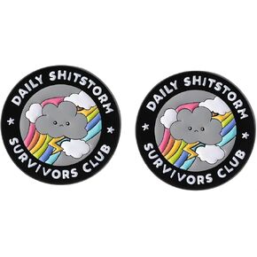 قطعتان من دبوس نادي Shitstorm Survivors اليومي - ابق قوياً مع تصميم السحابة اللطيفة وقوس قزح والبرق، شارة المينا المصنوعة من خليط معدني لمحبي الفكاهة والمتفائلين in Kuwait