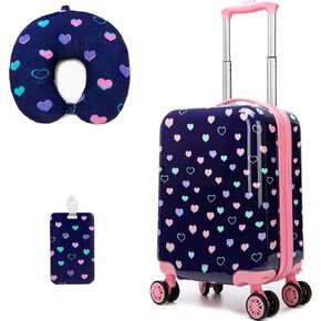 حقائب سفر للأطفال بعجلات دوارة تحمل حقائب للفتيات مكونة من قطعتين من حقائب الأمتعة مقاس 16 بوصة للأطفال الصغار وحقيبة سفر معتمدة من شركة الطيران (بني ليوبارد) in Kuwait