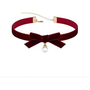 Bow Choker Necklaces for Women Vintage Pearl Bell Bow Ribbon Necklace Black Velvet Lace Choker Collar Necklace Halloween Christmas Jewelry Gifts for Women in Saudi Arabia