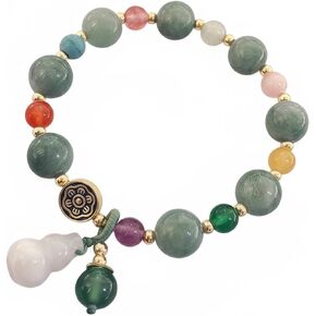 Handmade Feng Shui Jade Gourd Bracelet for Women, Natural Stone Beaded Stretch Jewelry, Chinese Good Luck Charm for Wealth & Protection in Kuwait