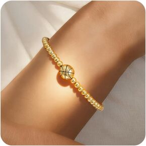 Dainty Gold Bracelets for Women Football/Baseball/Rugby/Basketball/Volleyball/Soccer Bracelets 14K Gold Plated Beaded Charm Bracelet Cute Sport Accessories Birthday Gifts for her in Saudi Arabia