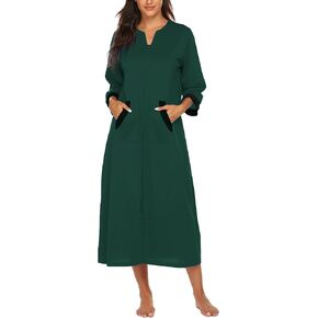 Ekouaer Women Zipper Robe 3/4 Sleeves Loungewear Dress Full Length Sleepwear Pockets Housecoat Nightgown Long Bathrobe in Kuwait