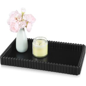 1 قطعة 12 × 7 بوصة صينية ديكور خرسانية لطاولة القهوة ديكور مركزي، حافة متموجة مستطيلة، صواني عثمانية حديثة لديكور المنزل، غرفة المعيشة، غرفة الطعام، الحمام، الدخول (أسود) in Kuwait