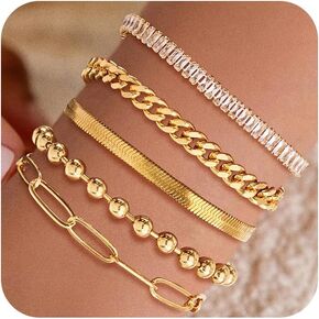 Gold Bracelets for Women, 14K Gold Plated Stackable Bracelets Trendy Non Tarnish Jewelry Set Fashion Gifts for Women in Kuwait