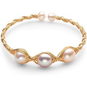 Pearl Bangle for Women, Freshwater Cultured Pearl Open Cuff Wrap Bangle Bracelets Jewelry Gifts for Wife Mom in Kuwait