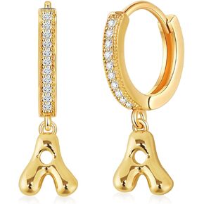 18K Gold Filled Initial Dangle Hoop Earrings for Women, 1 Pair CZ Hypoallergenic Alphabet Letter A-Z Drop Dangle Dainty Gold Earrings, Small Huggie Hoop Earrings with Cubic Zirconia Gifts Jewelry in Saudi Arabia