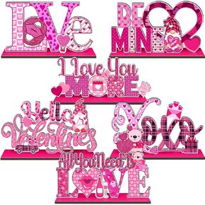 6 قطع من علامة الطاولة الخشبية لعيد الحب الحلو على شكل قلب ديكور سطح الطاولة ديكورات رومانسية علامات زخرفية لعيد الحب قطعة خشبية مركزية لتزيين الطاولة للمنزل (القلب) in Kuwait