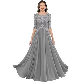 Women's Lace Applique Mother of The Bride Dresses Scoop Neck A-Line Chiffon Formal Dresses for Wedding in Saudi Arabia