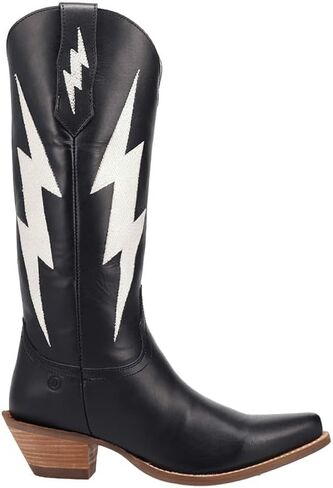 Dingo Womens Thunderbolt Leather Casual Boots Mid Calf Mid Heel 2-3" - Black in Saudi Arabia